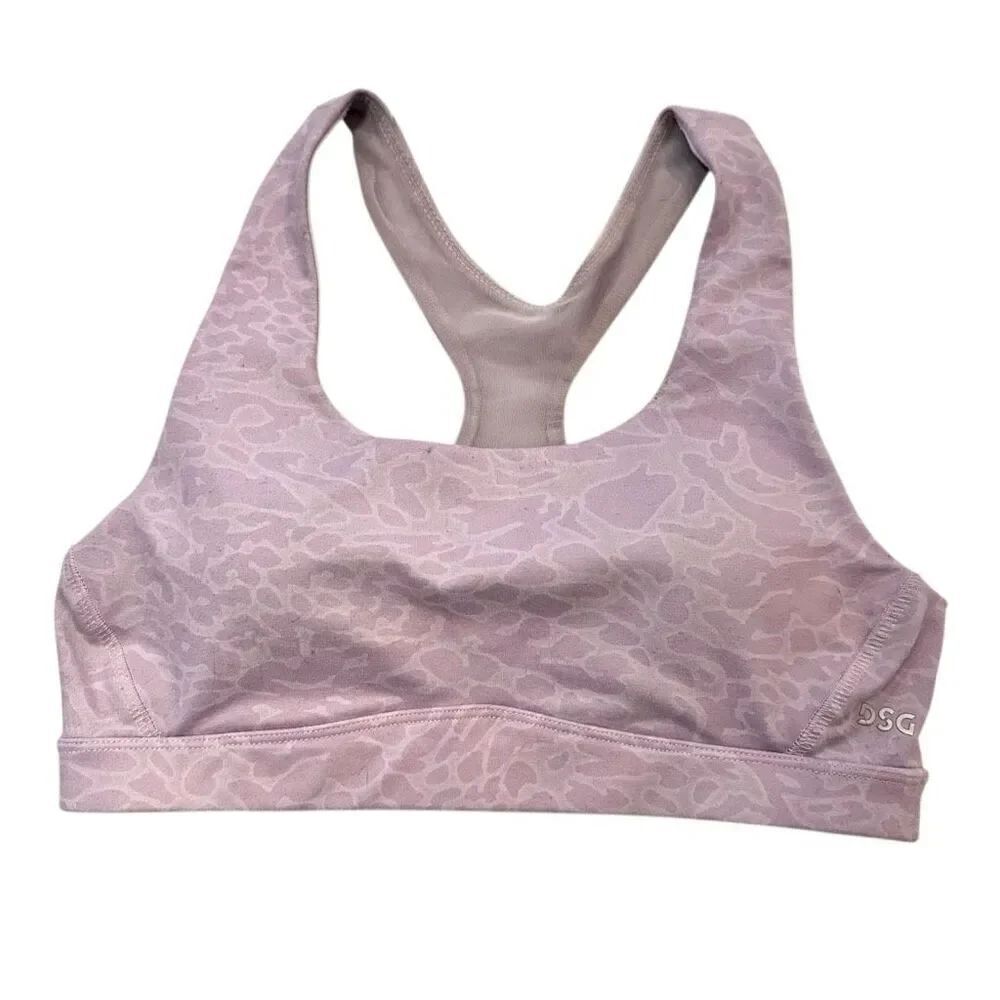 DSG Scoop Neck Cutout Racerback Camo Print Pink Sports Bra Small